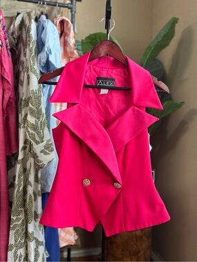 Alex Evenings hot pink collared vest size 8 medium polyester brand new AKA
